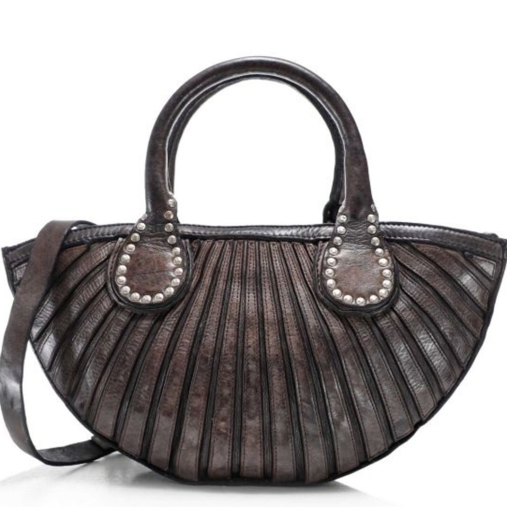 NWT Italian Crafted Campomaggi Edera Half Moon Woven Bag Silver Studs